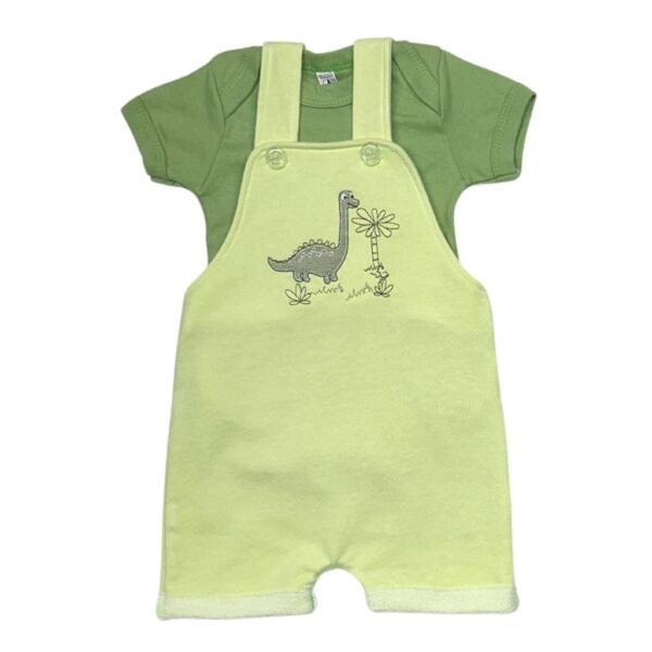 Conjunto Body manga curta é Jardineira - Dino Verde