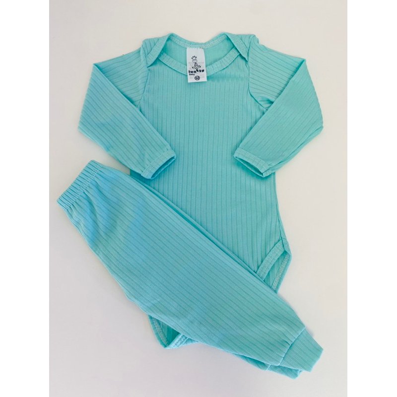 Conjunto Body é Mijão ( Culote ) Canelado - Azul Claro