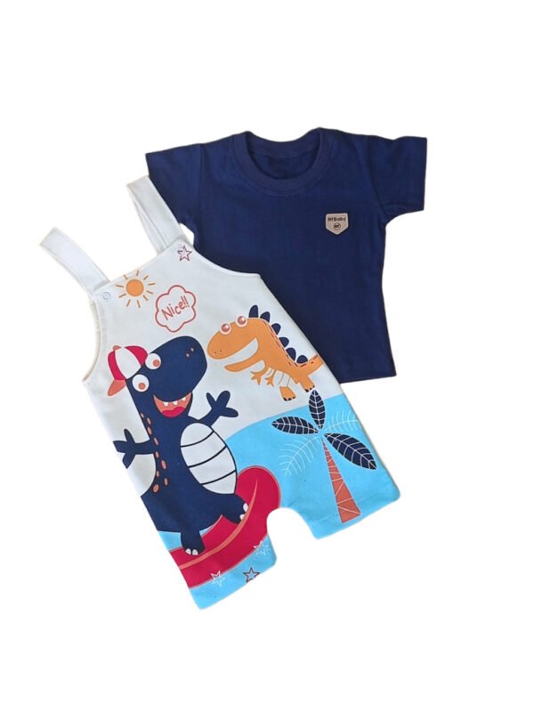 Conjunto Jardineira e Camisa Dino - Azul Escuro