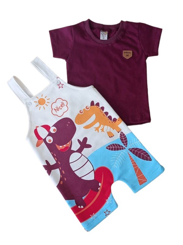 Conjunto Jardineira e Camisa Dino - Vinho