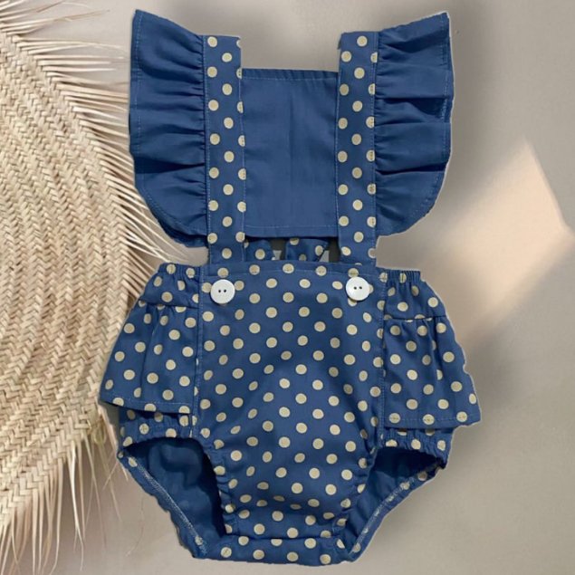 Jardineira Romper Bolinha - Azul Escuro