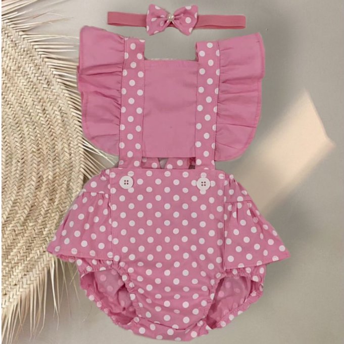 Jardineira Romper Bolinha - Rosa