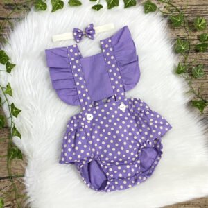 Jardineira Romper Bolinha - Roxa