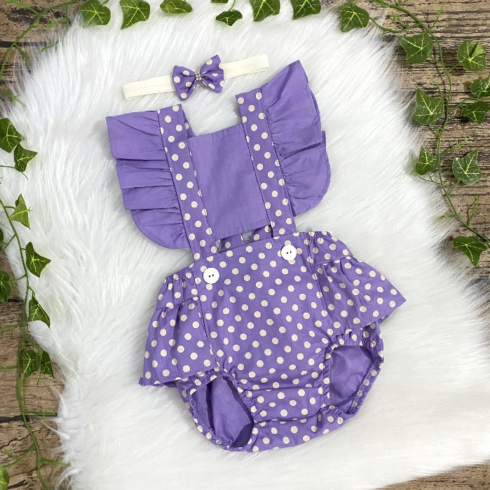 Jardineira Romper Bolinha - Roxa