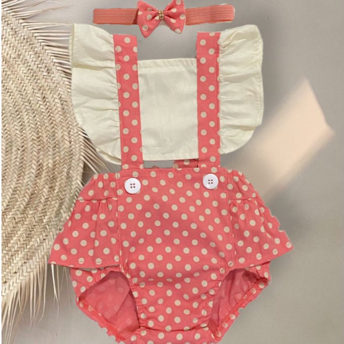 Jardineira Romper Bolinha - Salmão