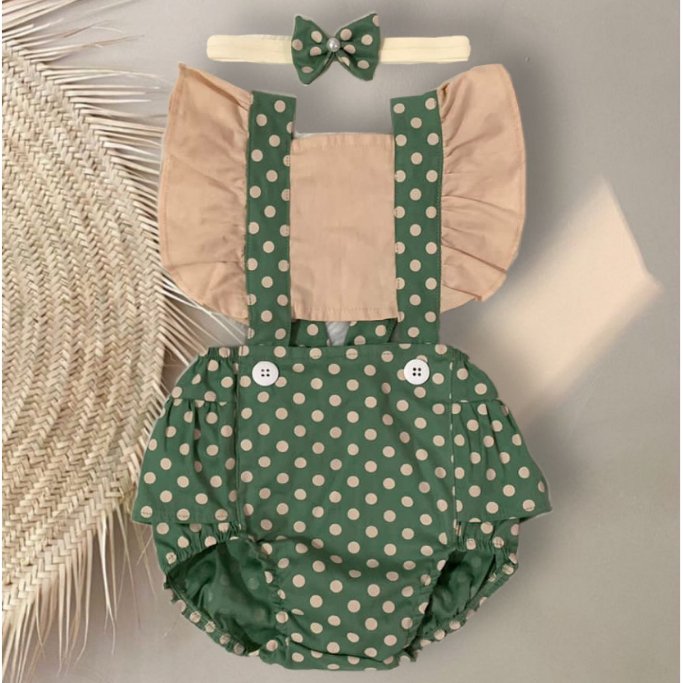 Jardineira Romper Bolinha - Verde