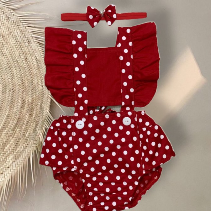 Jardineira Romper Bolinha - Vermelha