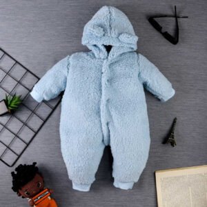 Macacão Teddy Com Orelha no Capuz - Azul Claro
