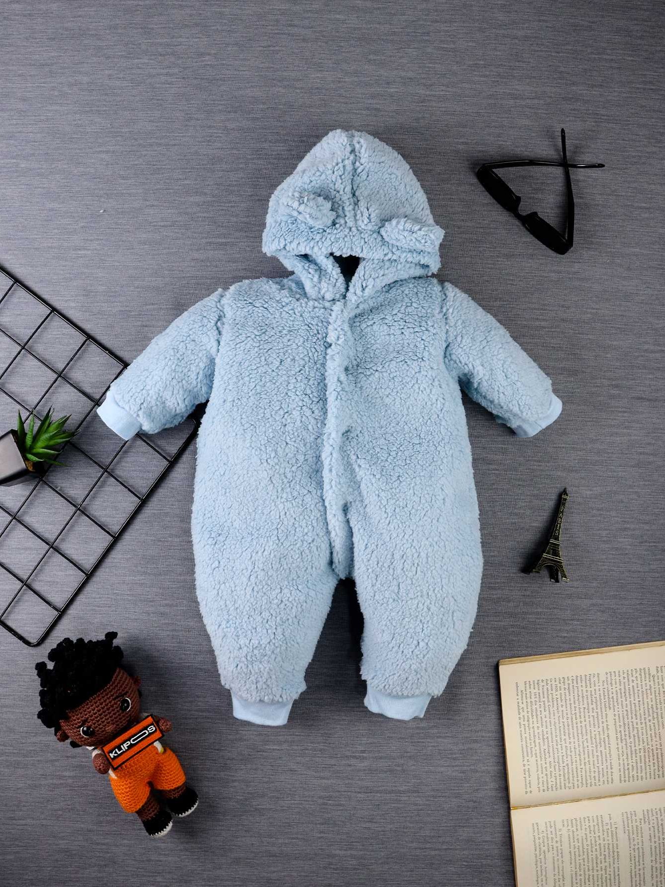 Macacão Teddy Com Orelha no Capuz - Azul Claro