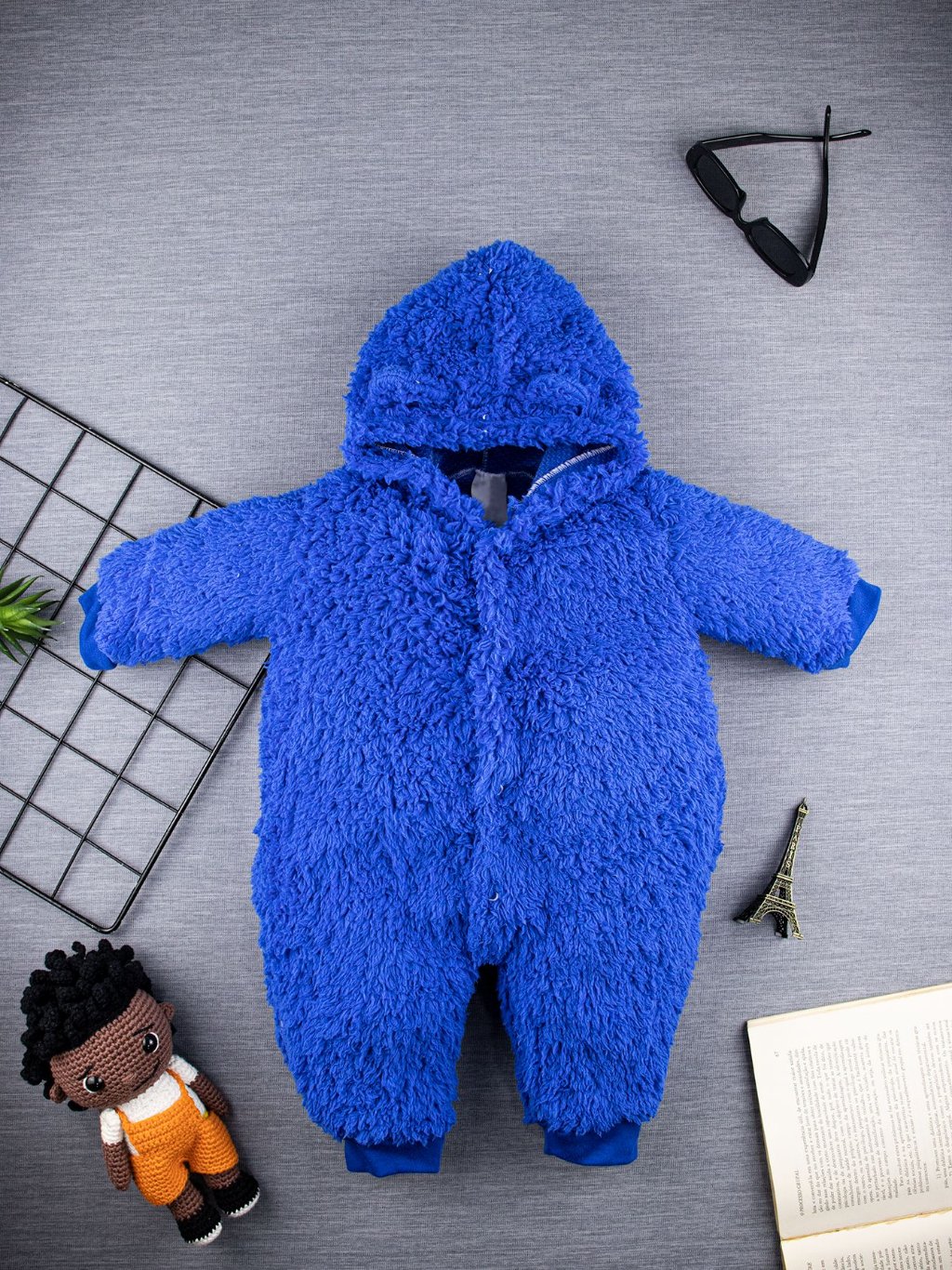 Macacão Teddy Com Orelha no Capuz - Azul Royal