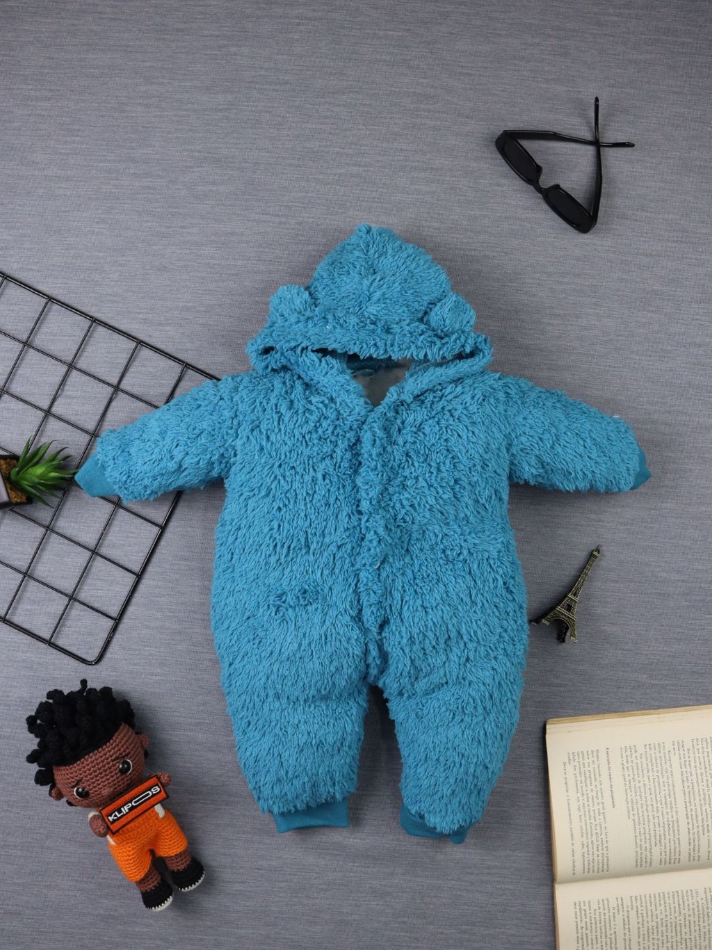 Macacão Teddy Com Orelha no Capuz - Azul
