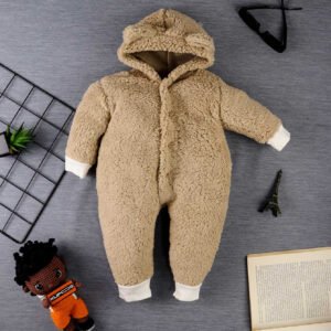 Macacão Teddy Com Orelha no Capuz - Bege