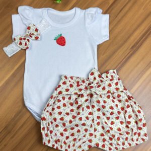 Body é Short Branco - Morango