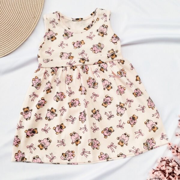 Vestido Infantil Estampado - Ursinho com laço