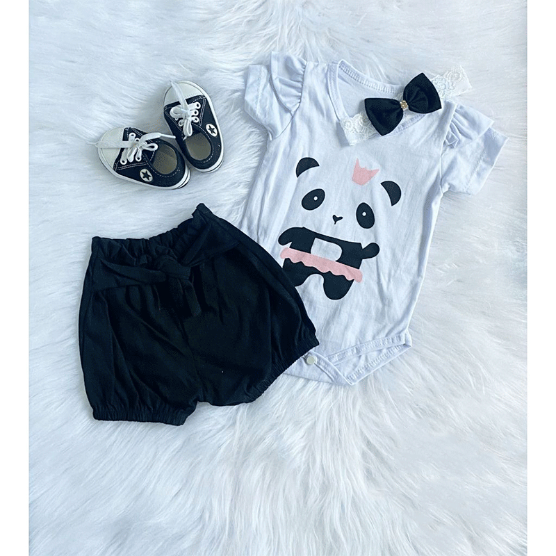 Body e Shorts C/ Laço - Preto