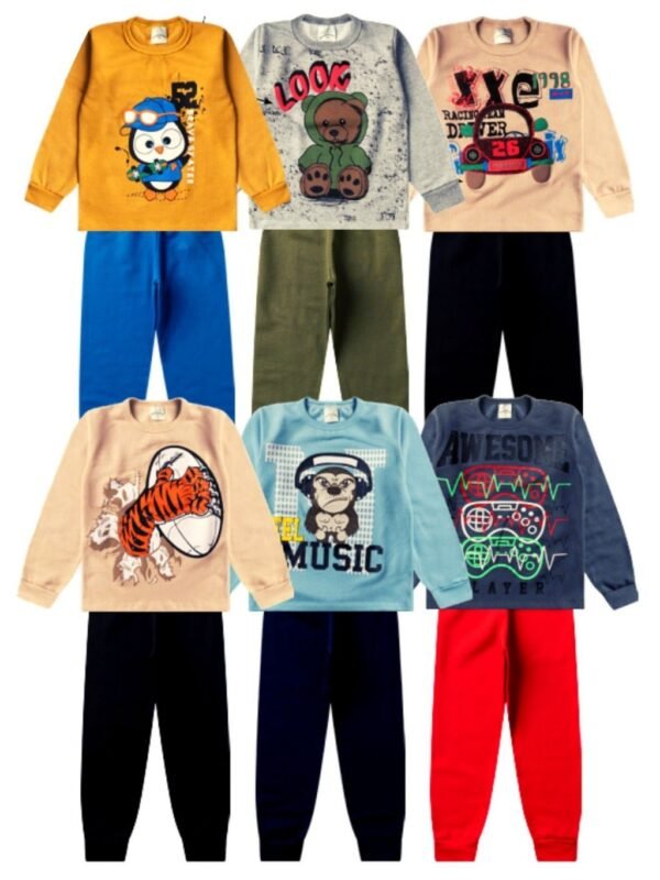Kit 6 Conjuntos Blusa e Calça Moletom