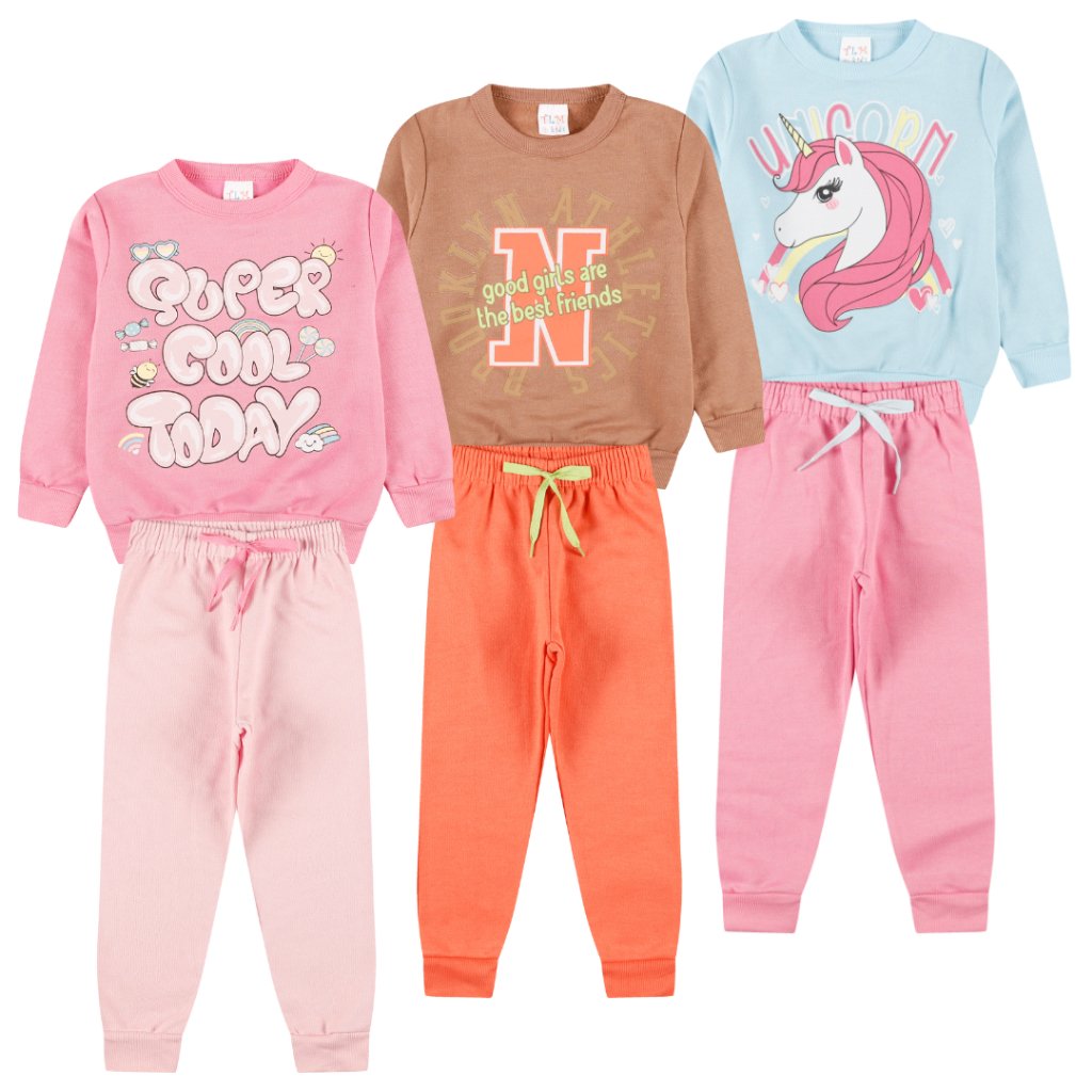 Kit 3 Blusa e Calça Menina - Super Today/Good Girl/ Unicórnio