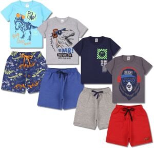 Kit 4 Conjuntos de Camisa e Shorts Sortidos - Dino/Dino/Smile/Urso