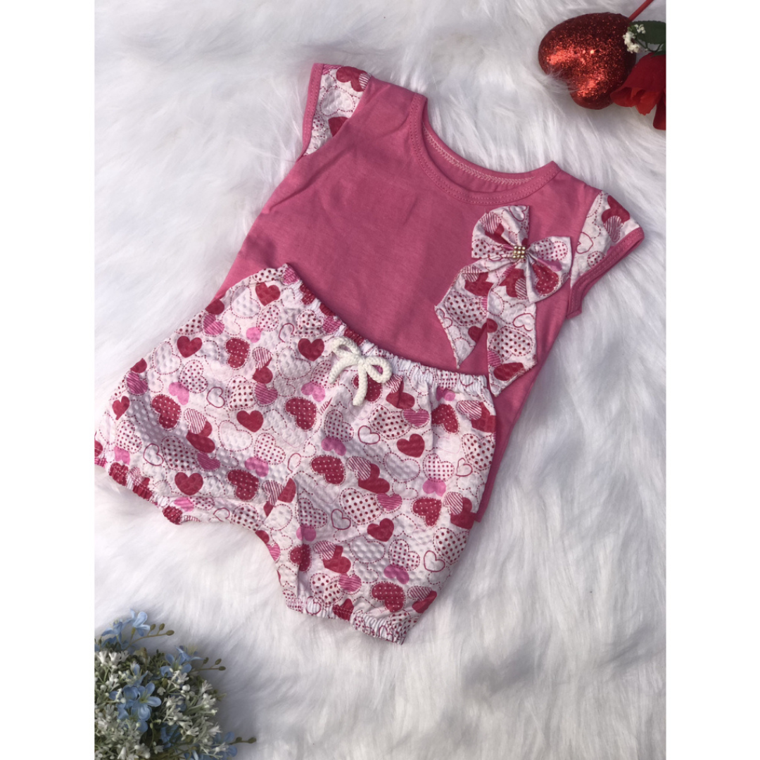 Camisa e Shorts Estampado Flores - Rosa Claro
