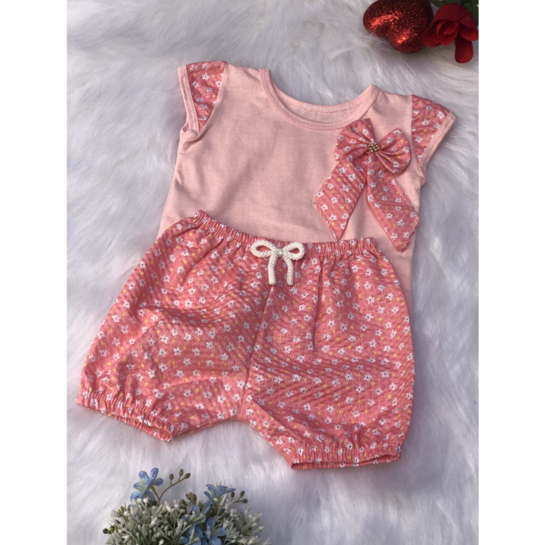 Camisa e Shorts Estampado Flores - Rosa