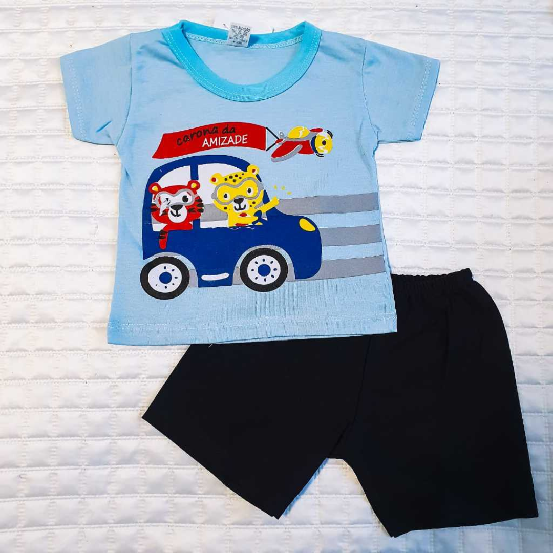 Camisa e Shorts Carona da Amizade - Azul bebê