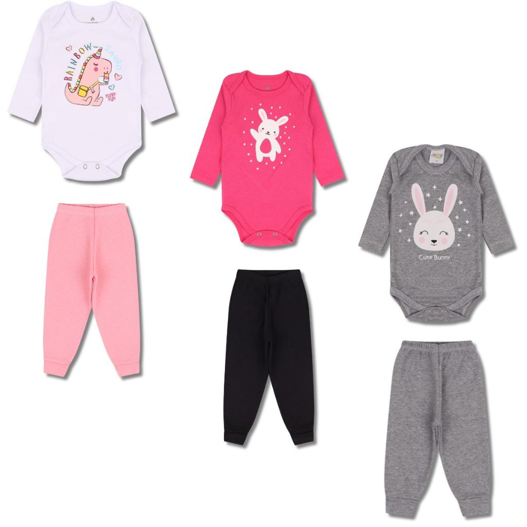 Kit 3 Conjunto Body e Mijão - Unicórnio/Coelho/Coelho