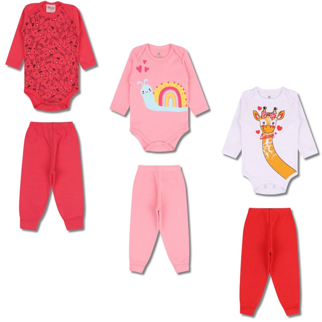 Kit 3 Conjunto Body e Mijão - Animais/Caramujo/Girafa
