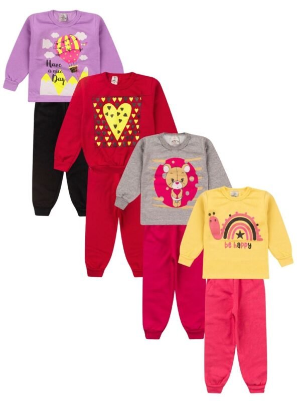 Kit 4 Conjunto Blusa e Calça - Balões/Coração/Ursa/Happy
