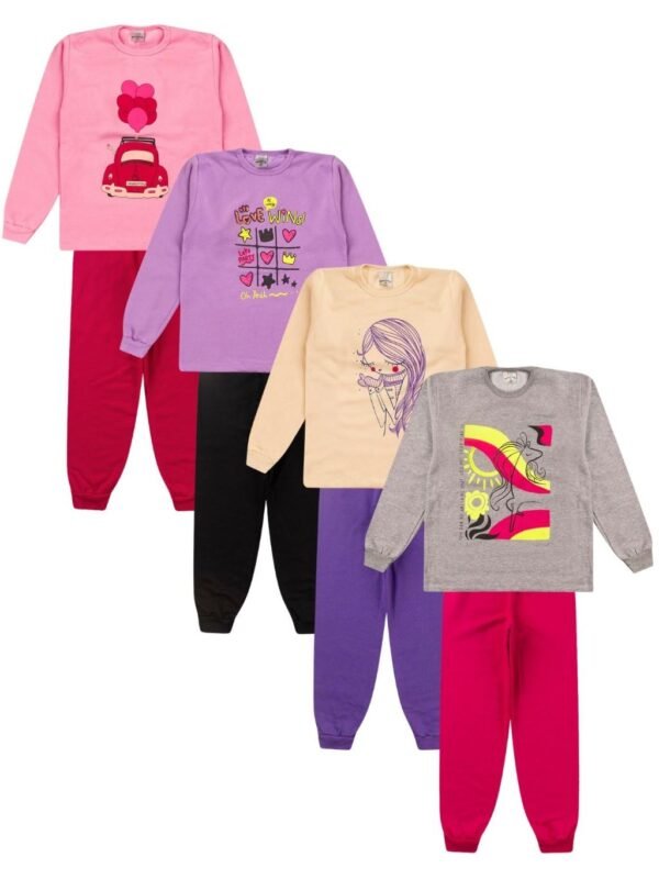 Kit 4 Conjunto Blusa e Calça - Balões/Love/Boneca/Unicórnio