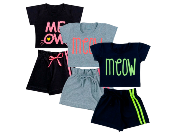 Kit 3 Conjuntos Camisa e Shorts - Preto/Cinza/Verde