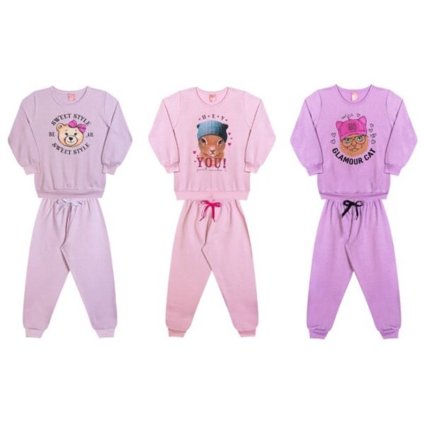 KIT 3 CONJUNTOS BLUSA E CALÇA - URSA/RATINHA/GATINHA