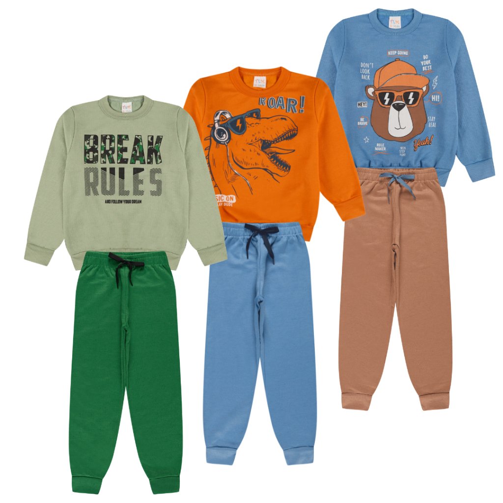 Kit 3 Conjunto Blusa e Calça - BREAK/DINO/URSO