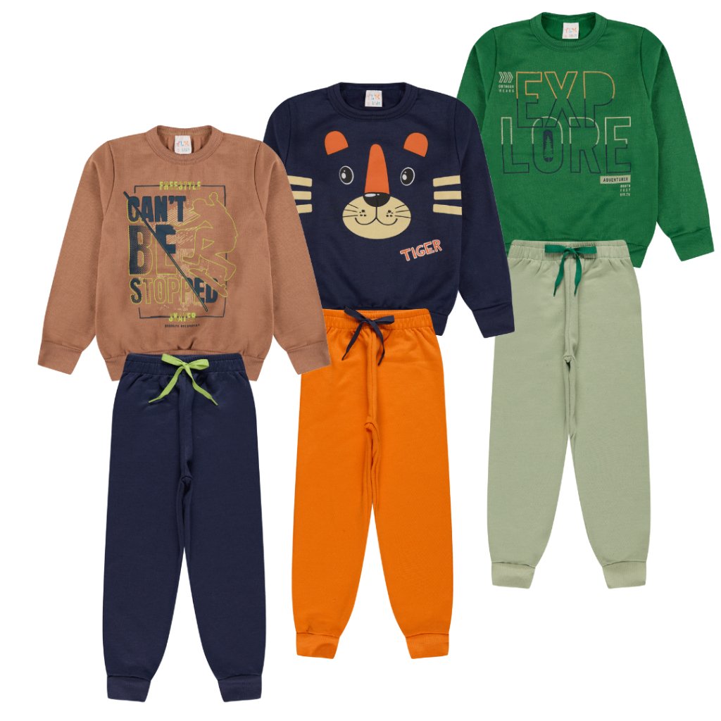 Kit 3 Conjunto Blusa e Calça - SKATE/TIGRE/EXPLORE