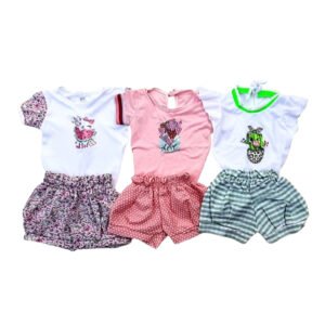 KIT 3 CONJUNTOS BLUSINHA E SHORTS- GATINHA/LOVE/CACTO