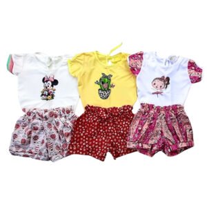 KIT 3 CONJUNTOS BLUSINHA E SHORTS- MINNIE/CACTO/BAILARINA