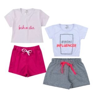 Kit 2 Conjuntos Camisa e Shorts - Fashion/MiniInfluencer