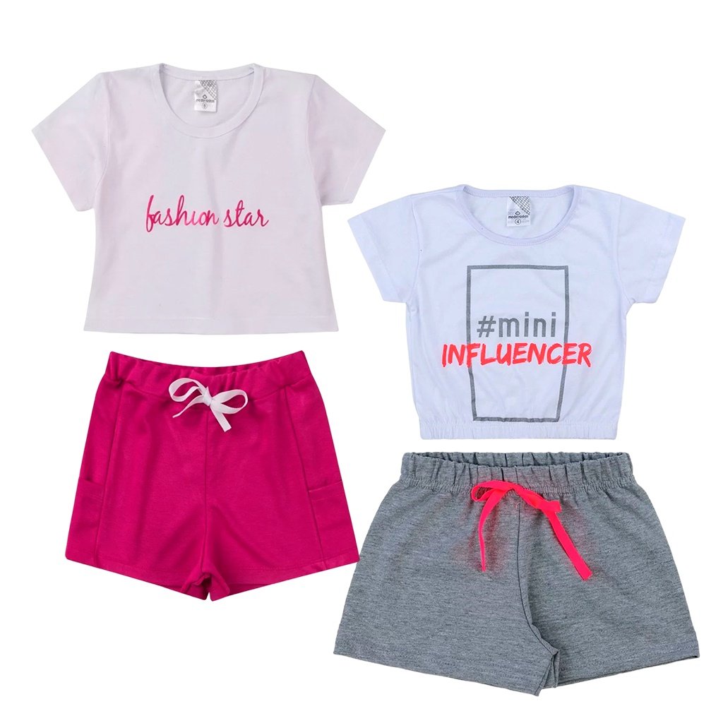 Kit 2 Conjuntos Camisa e Shorts - Fashion/MiniInfluencer