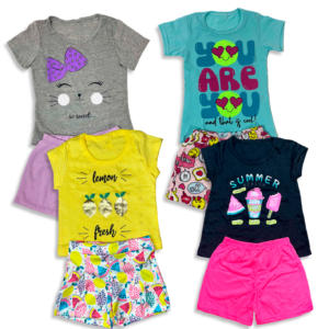 Kit 4 Conjuntos de Camisa e Shorts - Sorriso/Smile/Frutas/Sorvete