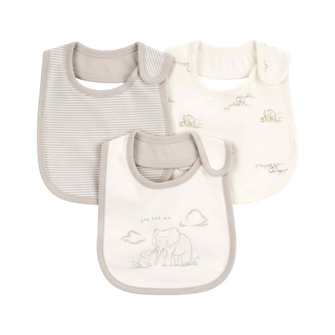 Kit babador bebê 3 peças elefante listrado multicor