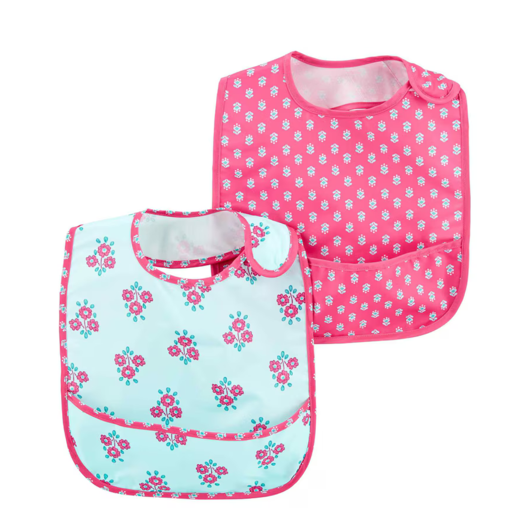 Kit Babador 2 Peças Florzinhas - Azul/Rosa