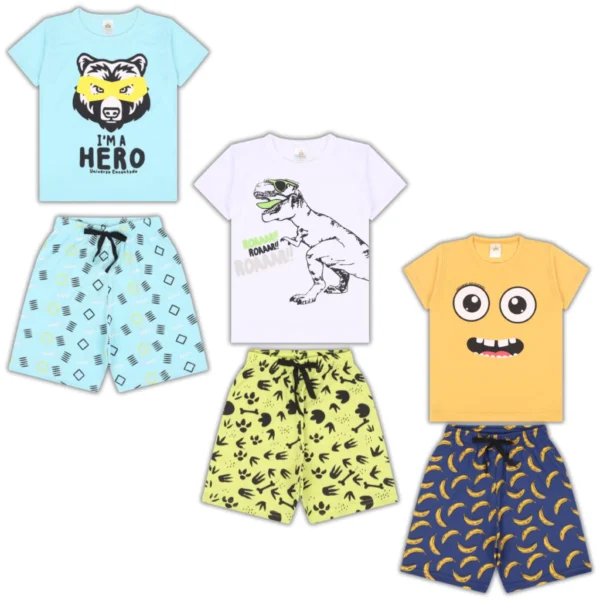 Kit 3 Pijamas - Lobo/Dino/Smile